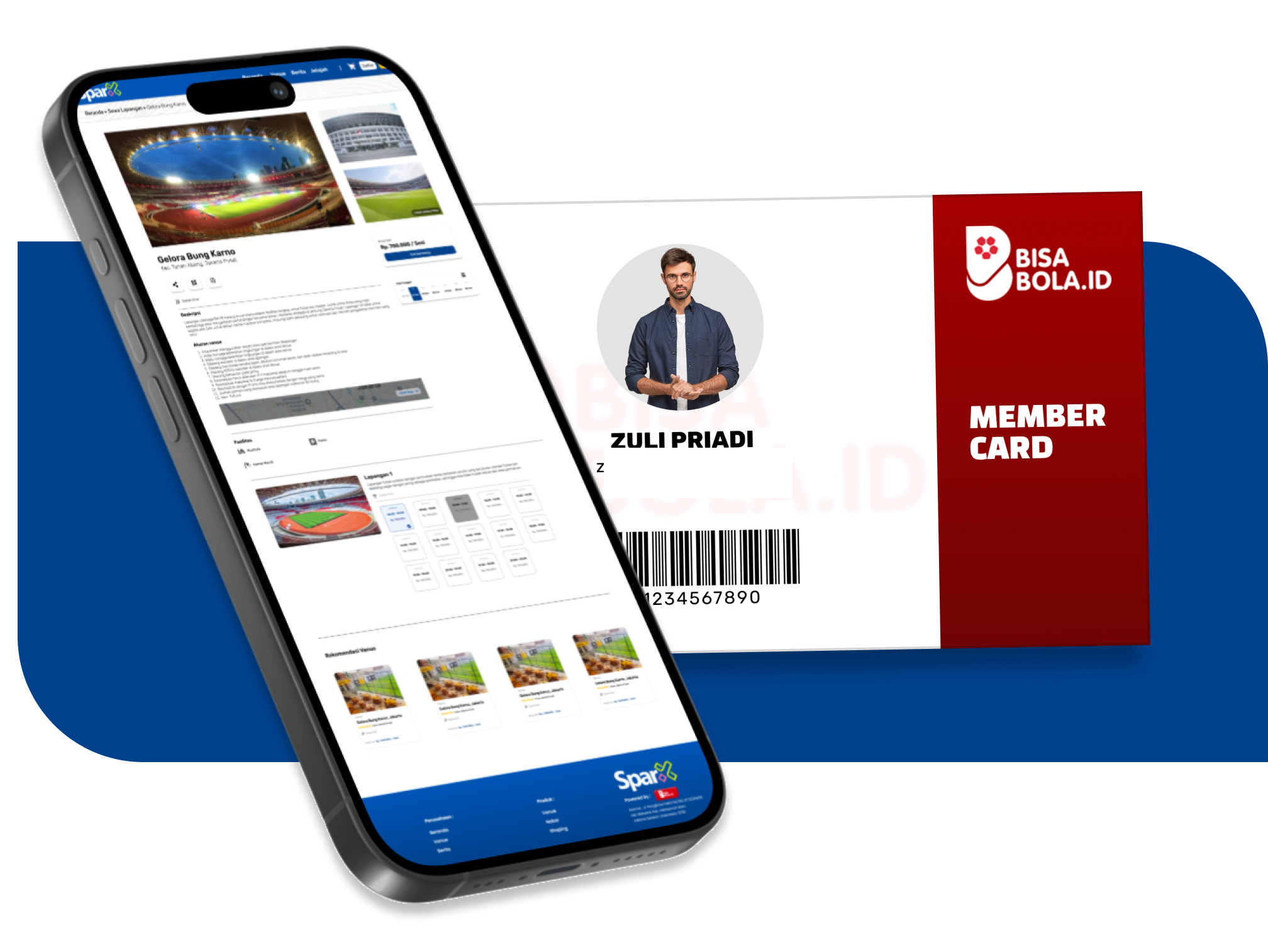 SPARX Venue Management app on a phone and a member card